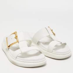 Pre Owned Alexander McQueen White Leather Slides Size 38