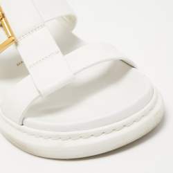 Pre Owned Alexander McQueen White Leather Slides Size 38