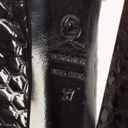 Pre Owned Alexander McQueen Black Patent Leather Skull Embellished Peep Toe Pumps Size 37