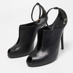 Alexander McQueen Black Leather Cutout Ankle Strap Boots  Size 38