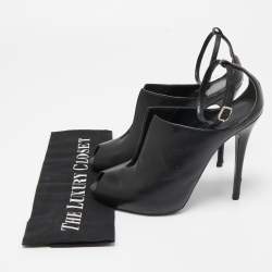 Alexander McQueen Black Leather Cutout Ankle Strap Boots  Size 38
