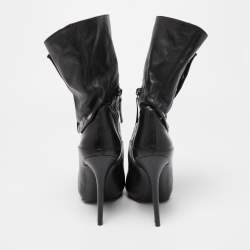 Alexander McQueen Black Leather Stud Detail Calf Length Boots Size 39