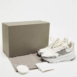 Pre Owned Alexander McQueen White Croc Embossed Leather Oversized Low Top Sneakers Size 40.5