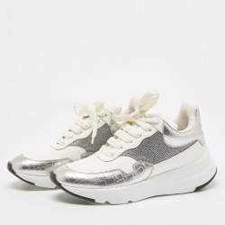 Pre Owned Alexander McQueen White Croc Embossed Leather Oversized Low Top Sneakers Size 40.5