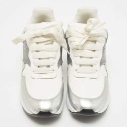 Pre Owned Alexander McQueen White Croc Embossed Leather Oversized Low Top Sneakers Size 40.5