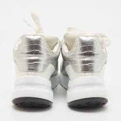Pre Owned Alexander McQueen White Croc Embossed Leather Oversized Low Top Sneakers Size 40.5
