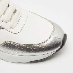 Pre Owned Alexander McQueen White Croc Embossed Leather Oversized Low Top Sneakers Size 40.5