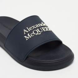 Pre Owned Alexander McQueen Navy Blue Rubber Pool Slides Size 36.5