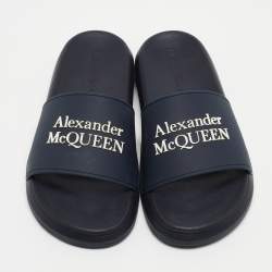 Pre Owned Alexander McQueen Navy Blue Rubber Pool Slides Size 36.5