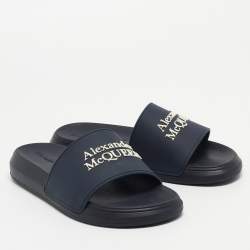 Pre Owned Alexander McQueen Navy Blue Rubber Pool Slides Size 36.5
