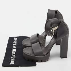 Pre Owned Alexander McQueen Grey Leather Ankle Strap Platform Sandals Size 38