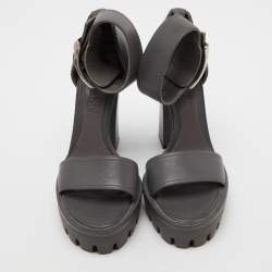 Pre Owned Alexander McQueen Grey Leather Ankle Strap Platform Sandals Size 38