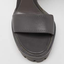 Pre Owned Alexander McQueen Grey Leather Ankle Strap Platform Sandals Size 38