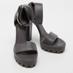 Pre Owned Alexander McQueen Grey Leather Ankle Strap Platform Sandals Size 38