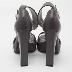 Pre Owned Alexander McQueen Grey Leather Ankle Strap Platform Sandals Size 38