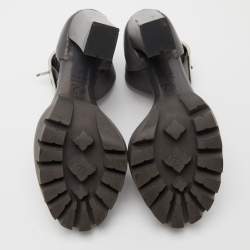 Pre Owned Alexander McQueen Grey Leather Ankle Strap Platform Sandals Size 38