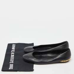 Pre Owned Alexander McQueen Black Leather Studded Ballet Flats Size 37