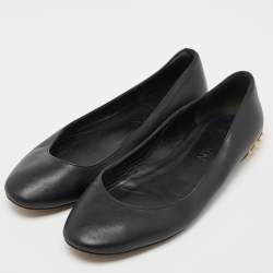 Pre Owned Alexander McQueen Black Leather Studded Ballet Flats Size 37