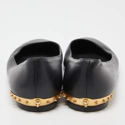 Pre Owned Alexander McQueen Black Leather Studded Ballet Flats Size 37