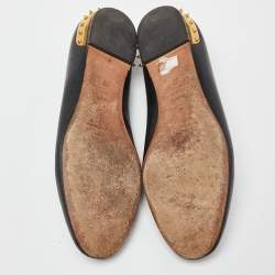 Pre Owned Alexander McQueen Black Leather Studded Ballet Flats Size 37