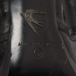 Pre Owned McQ by Alexander McQueen Black Croc Embossed Leather Peep Toe Ankle Strap Booties Size 40
