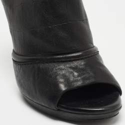 Pre Owned McQ by Alexander McQueen Black Croc Embossed Leather Peep Toe Ankle Strap Booties Size 40