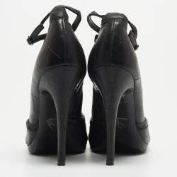 Pre Owned McQ by Alexander McQueen Black Croc Embossed Leather Peep Toe Ankle Strap Booties Size 40