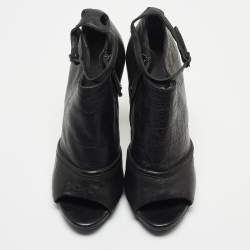 Pre Owned McQ by Alexander McQueen Black Croc Embossed Leather Peep Toe Ankle Strap Booties Size 40