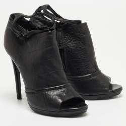 Pre Owned McQ by Alexander McQueen Black Croc Embossed Leather Peep Toe Ankle Strap Booties Size 40