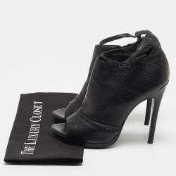 Pre Owned McQ by Alexander McQueen Black Croc Embossed Leather Peep Toe Ankle Strap Booties Size 40