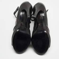 Pre Owned McQ by Alexander McQueen Black Croc Embossed Leather Peep Toe Ankle Strap Booties Size 40