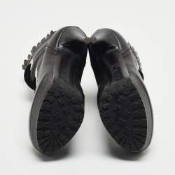 Pre Owned Alexander McQueen Black Leather and Velvet Lace Up Platform Ankle Booties Size 36