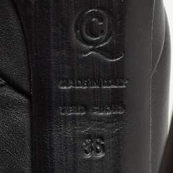 Pre Owned Alexander McQueen Black Leather and Velvet Lace Up Platform Ankle Booties Size 36