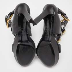 Pre Owned Alexander McQueen Black Leather Strappy Platform Sandals Size 38.5