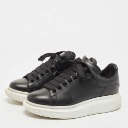 Pre Owned Alexander McQueen Black Leather Oversized Sneakers Size 35.5