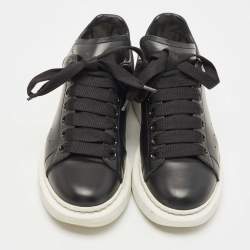 Pre Owned Alexander McQueen Black Leather Oversized Sneakers Size 35.5