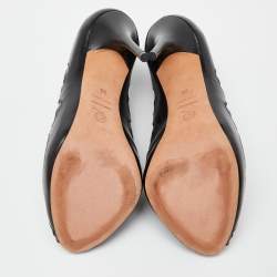 Pre Owned Alexander McQueen Black Laser Cut Leather Peep Toe Booties Size 36