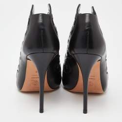 Pre Owned Alexander McQueen Black Laser Cut Leather Peep Toe Booties Size 36