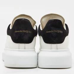 Pre Owned Alexander McQueen White/Black Leather and Suede Oversized Low Top Sneakers Size 36