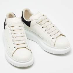 Pre Owned Alexander McQueen White/Black Leather and Suede Oversized Low Top Sneakers Size 36