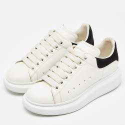 Pre Owned Alexander McQueen White/Black Leather and Suede Oversized Low Top Sneakers Size 36