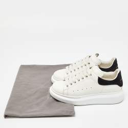 Pre Owned Alexander McQueen White/Black Leather and Suede Oversized Low Top Sneakers Size 36