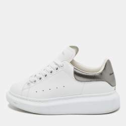 Pre Owned Alexander McQueen White/Grey Leather Oversized Sneakers Size 36.5