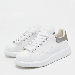 Pre Owned Alexander McQueen White/Grey Leather Oversized Sneakers Size 36.5