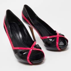 Alexander McQueen Black/Pink Patent Leather Open Toe Pumps Size 37