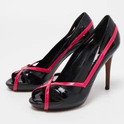 Alexander McQueen Black/Pink Patent Leather Open Toe Pumps Size 37