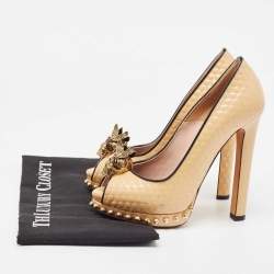 Pre Owned Alexander McQueen Beige Patent Leather Skull Pumps Size 35.5