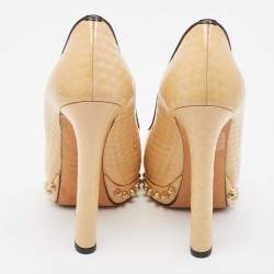 Pre Owned Alexander McQueen Beige Patent Leather Skull Pumps Size 35.5