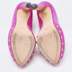 Alexander McQueen Pink Suede Embellished Skull Studded Platform Peep Toe Pumps Size 38.5