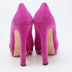Alexander McQueen Pink Suede Embellished Skull Studded Platform Peep Toe Pumps Size 38.5